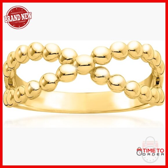Statement Crisscross Bead Ring Size 8 18kt Gold Over Sterling Silver
